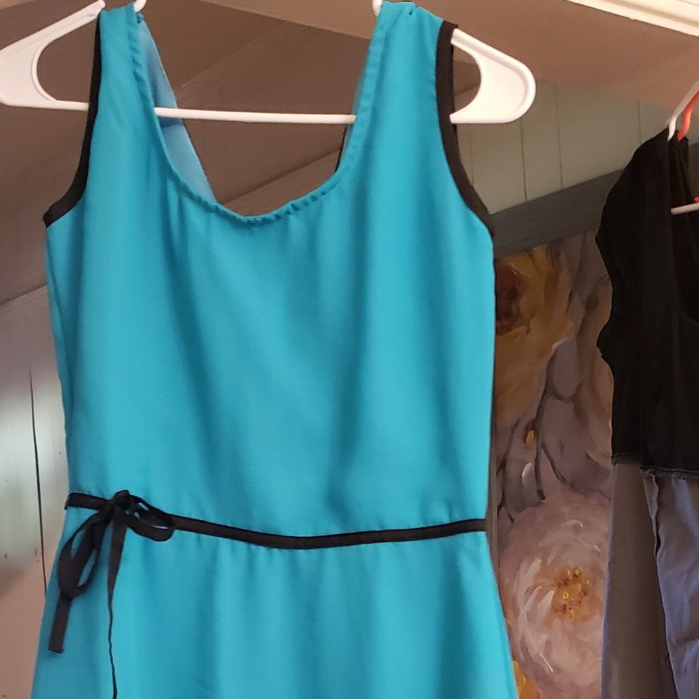 Teal, green blue dress with side tie